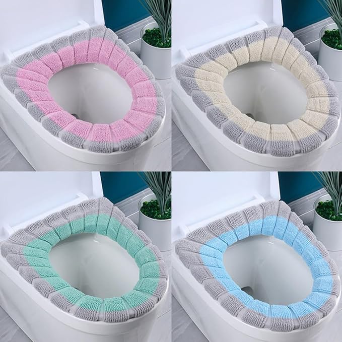 Toilet Seat Cover Bathroom Warmer Cloth Cushion Soft Pads for Bathroom Supplies 4Pcs