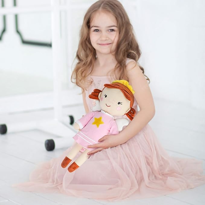 free-space Angel Plush Doll for Girl Baptism Gifts My First Angel Doll Toy (Pink)
