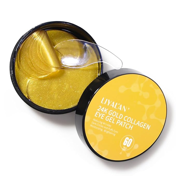 LIYALAN 24K Gold Under Eye Patches for Dark Circles and Puffiness Eye Mask Skin Care Products for Puffy Eyes Beauty for Women 60Pcs