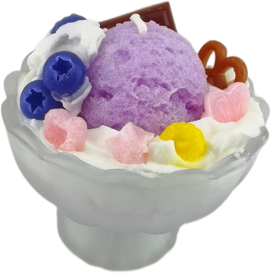 Generic Ice Cream Aromatherapy Candles, Glass Goblet, Decorative Dessert Shape, Fruit Fragrance, Birthday Festival Gift (Blueberry Lemon)