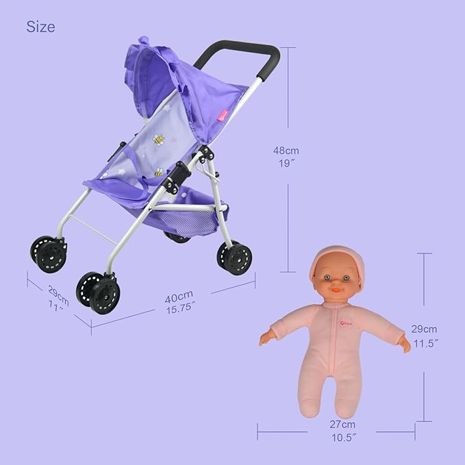 Baby Doll Collection Anivia Doll Stroller Heart Design Gifts for Toddlers and Girls Foldable Doll Stroller