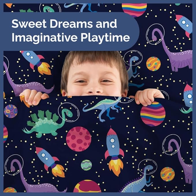 Kids Twin Size Bed Sheet Set - 3 Piece Kids Loft Bed Sheets - Space Dinosaur Themed Bedding - Soft, Cute - Breathable and Machine Washable - Colorful Dino Bed Set for Boys, Girls, Teens and Toddlers