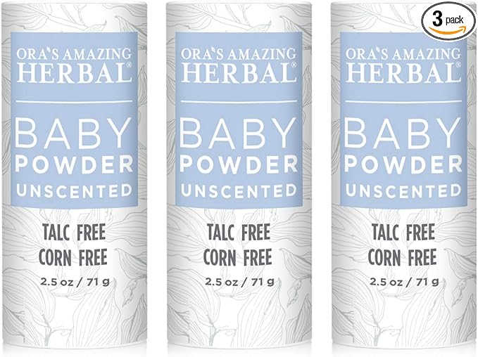 Baby Powder Talc-Free, Cornstarch Free Baby Powder, Unscented Fragrance Free Powder, Arrowroot Clay and Organic Plantain Leaf Powder, Ora’s Amazing Herbal, 2.5 oz 3 Pack