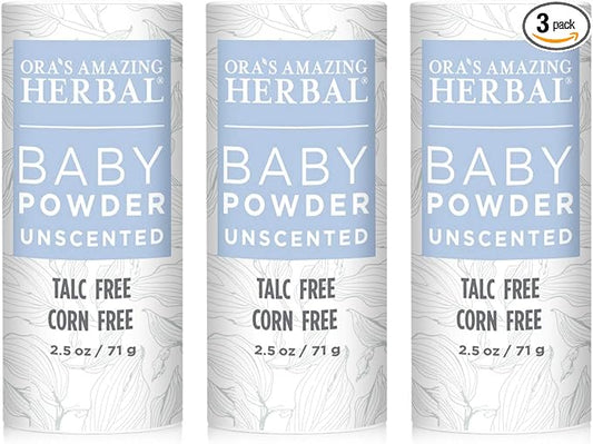 Baby Powder Talc-Free, Cornstarch Free Baby Powder, Unscented Fragrance Free Powder, Arrowroot Clay and Organic Plantain Leaf Powder, Ora’s Amazing Herbal, 2.5 oz 3 Pack