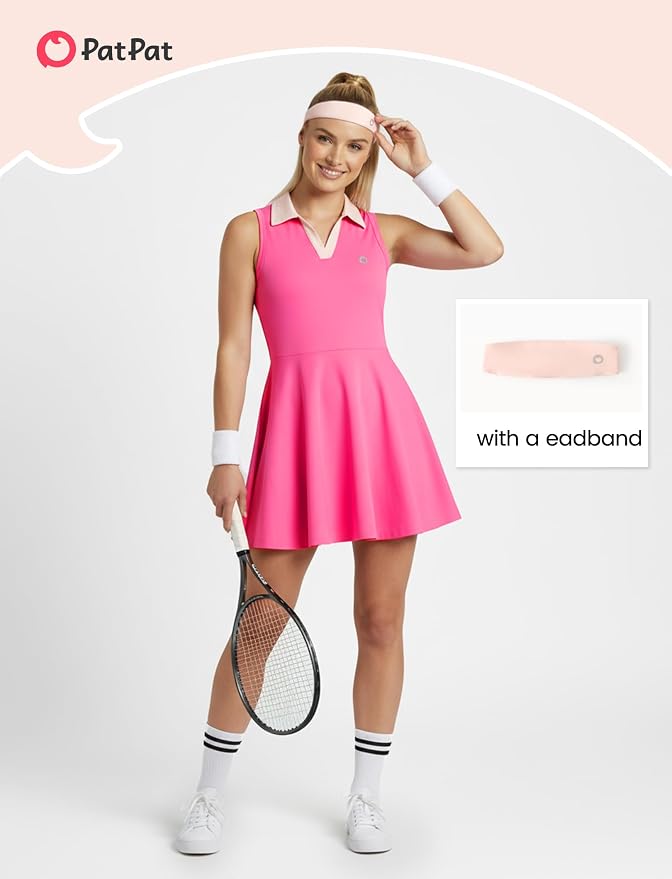 PATPAT Girls Athletic Dress Tennis Summer Outfit with Headband & Shorts | Quick-Dry RapidAir-C Fabric, Lightweight Breathable Golf Dress, Sweat-Wicking 2 Piece sets, Two Hidden Pockets
