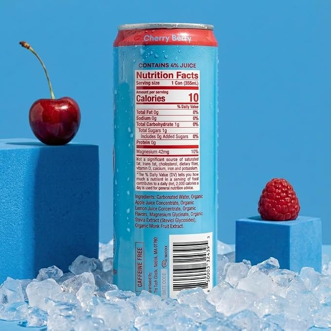 Tru Dream Calming Drink, Magnesium Glycinate Sparkling Water with Real Fruit Juice, Cherry Berry Flavored Seltzer, Caffeine Free, No Added Sugar, Keto, Vegan, Kosher, Gluten Free, 12 Fl Oz (Pack of 12)