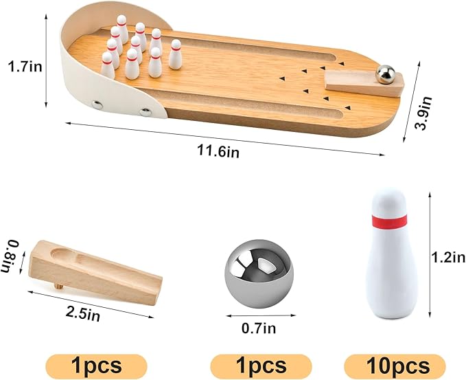 Tabletop Mini Bowling Game Set: Funny White Elephant Gifts for Adults Men Women Christmas Stocking Stuffers for Teens Boys Girls Kids Wooden Home Bowling Alleys Office Desk Toys Stress Relief Gadgets