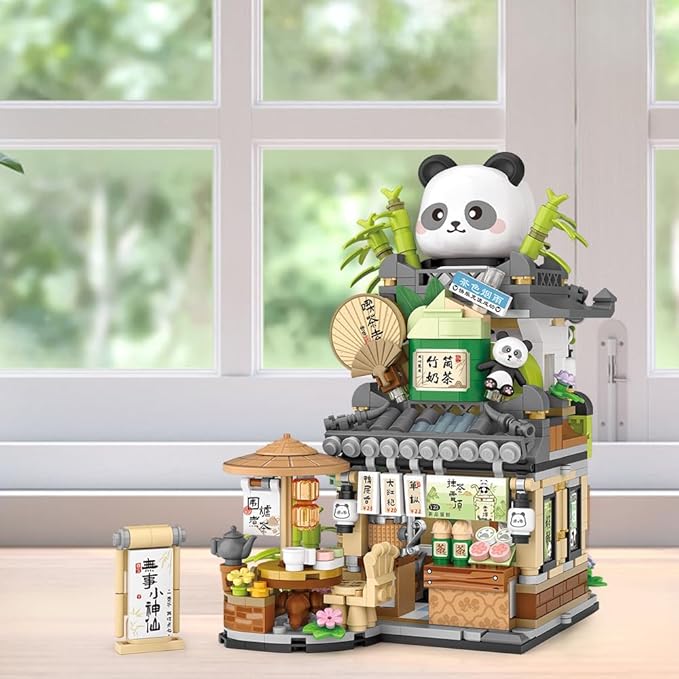 City Tea House Building Blocks Set, Openable Panda Construction Tea Shop Building Toys for Boys Girls Age 8+, 860pcs Mini Bricks