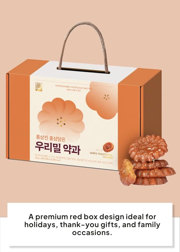 Korean Food Hongsamjin Yakgwa Honey Glazed Donut Cookies – 30 Individually Wrapped Korean Honey Pastry Bites with Red Ginseng – Chewy Traditional Snack & Gift Set