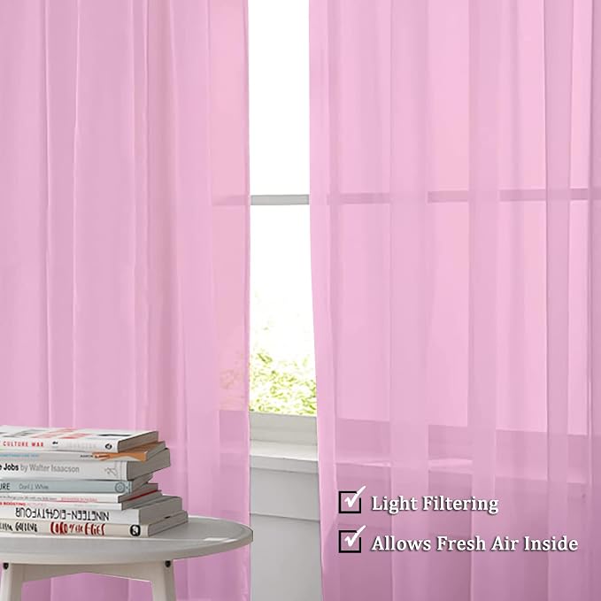OWENIE Sheer Pink Curtains, Sheer Curtains 84 inch Length 2 Panels Set, Rod Pocket Voile Fimly Sheer Drapes for Living Room/Bedroom, 2pcs, Each 42" W x 84" L