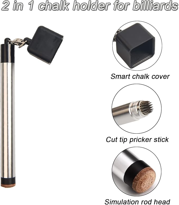 LAKE OF FIRE Pool Cue Chalk Holder – 2-in-1 Billiard Accessory with Pool Chalk Holder & Cue Tip Tool