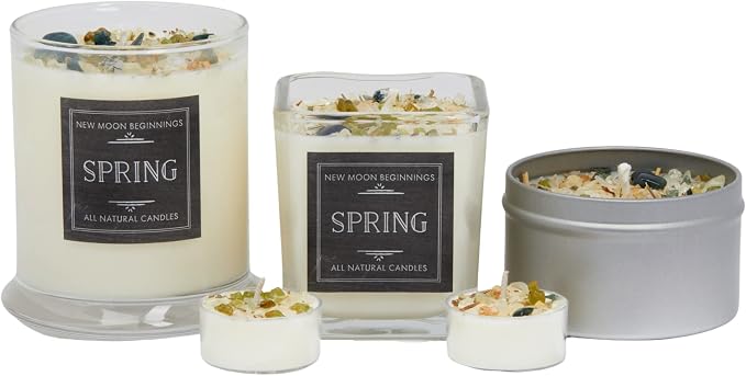 Spring Candle by New Moon Beginnings - Rosemary & Citrus Candle - Soy Candle - All Natural Aromatherapy Essential Oil Candle - Herb & Crystal Candle - Energy Cleansing Candle - 12 oz Glass Jar