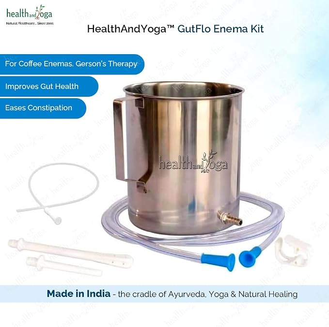 HealthAndYoga(TM) Stainless Steel Enema Kit with Complete Tubing - 2 Quart Container No Latex