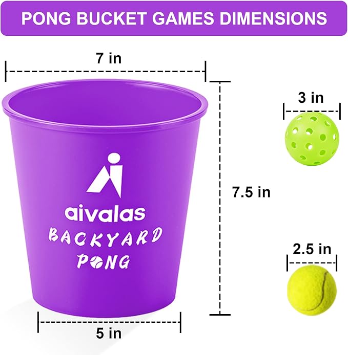 Aivalas Yard Pong Outdoor Games, Giant Yard Games Set with 12 Buckets and Balls for Adults and Family, Toss Game Throwing Games for Beach, Camping, Lawn and Backyard