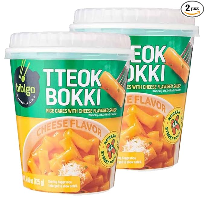 BOX OF LIFE BIBIGO Tteokbokki Cup Rice Cake with Cheese Flavored Sauce (Cheese Flavor, Pack of 2)