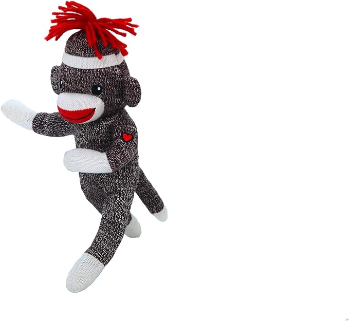 Plushland Adorable Sock Monkey 8 Inches Tall - Soft Realistic Plush Knitted Stuffed Animal Toy Gift - for Kids, Babies, Teens, Girls and Boys (Brown)