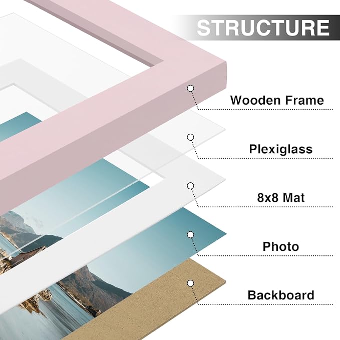 Vittanly 12x12 Picture Frames Set of 9 for Wall Mounting, Pink | Display Pictures 8x8 with Mat or 12x12 without Mat for Wall Mounting, Square Photo Frames for Home Decor, Engineered Wood