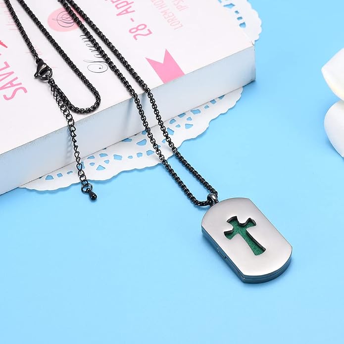 Cross Essential Oil Diffuser Necklace Aromatherapy Pendant Locket Jewelry Stainless Steel Perfume Necklace| 22 Adjustable Chain| 12 Refill Pads| Gift Box