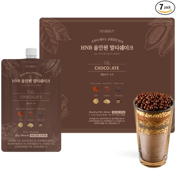 Korean Food All-In-One Multi Shake, Chocolate, Dietary Fiber, 7 Pack, 350g | Chocolate-flavored powder blend with dietary fiber in convenient individual packs