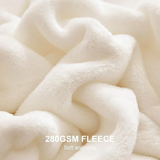 Hansleep Full Beige Fleece Blanket, Soft Flannel Bed Blanket | Fuzzy Cozy Blanket 84x90 Inches, Multi-use for Bed, Sofa, Couch, Travel, Camping, All Season Warm Lightweight Cover
