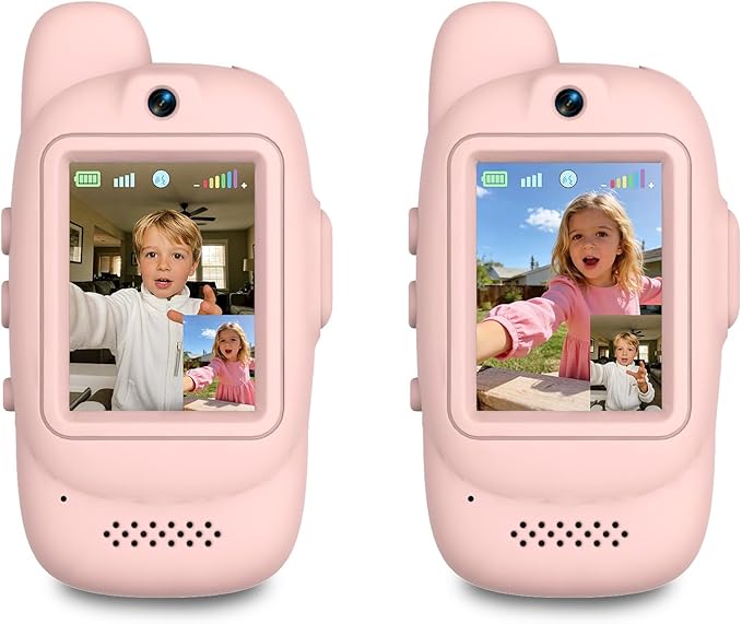 Video Walkie Talkies for Kids, 2 Pack Rechargeable Video Walkie Talkies, HD Camera, Voice Changer, for Family Fun, Camping and Travel, Ages 3-12, Pink and Pink