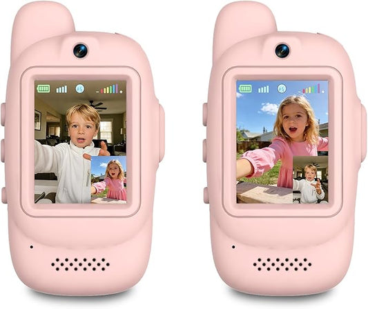 Video Walkie Talkies for Kids, 2 Pack Rechargeable Video Walkie Talkies, HD Camera, Voice Changer, for Family Fun, Camping and Travel, Ages 3-12, Pink and Pink