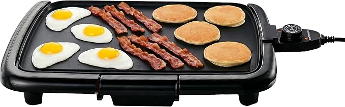 OVENTE Electric Griddle with 16 x 10 Inch Non-Stick Plate, Black GD1610B | Removable and Adjustable Temperature Control, Indoor Grill perfect for Instant Breakfast, Pancakes, Eggs or Burgers
