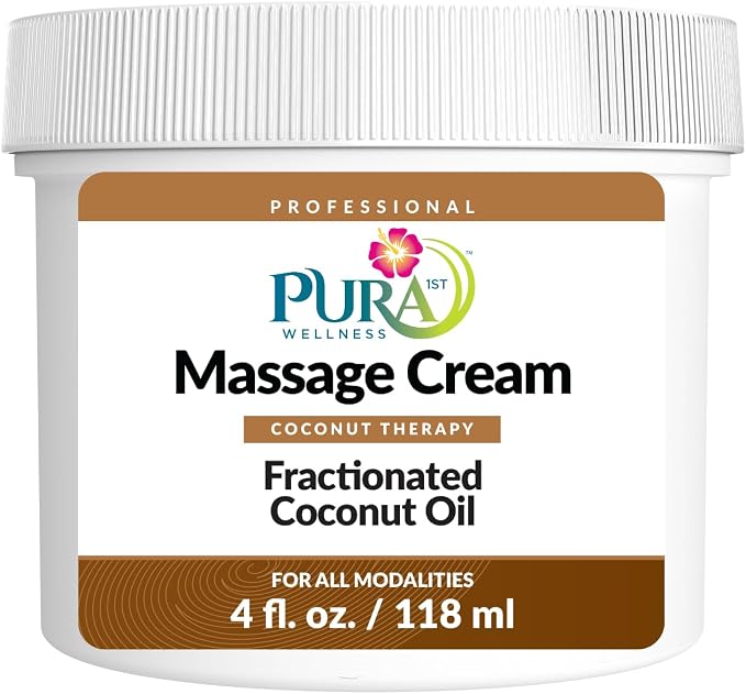 Coconut Therapy 4 Fl oz Massage Cream, Coconut Oil, Professional, Massage Therapy, Deep Tissue, Unscented, Natural Ingredients, Skin Hydrating, Moisturizing, Muscle Relief, for Bruising