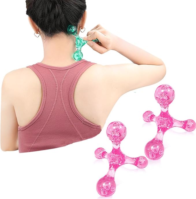 Manual Trigger Point Massage Tool, 2 Pcs 4 Knob Massager Deep Tissue Manual Massager Pressure Point Palm Massage Tool Handheld Back Massagers for Muscle Pain Stress Relief (Pink)