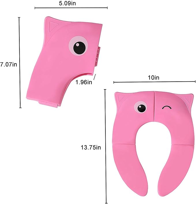 Toilet Potty Training Seat Cover, Travel Toilet Seat, Folding Non Slip Silicone Pads, Travel Portable Reusable Kids Toddlers Boys Girls, Carry Bag (Pink)