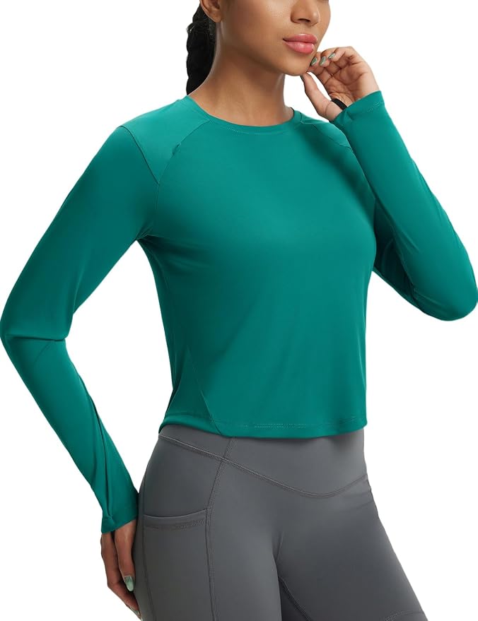 baleaf Women's UPF 50+ Long Sleeve Sun Shirts Crop Rash Guard UV Workout Tops SPF Slim Fit Lightweight Athletic Hiking