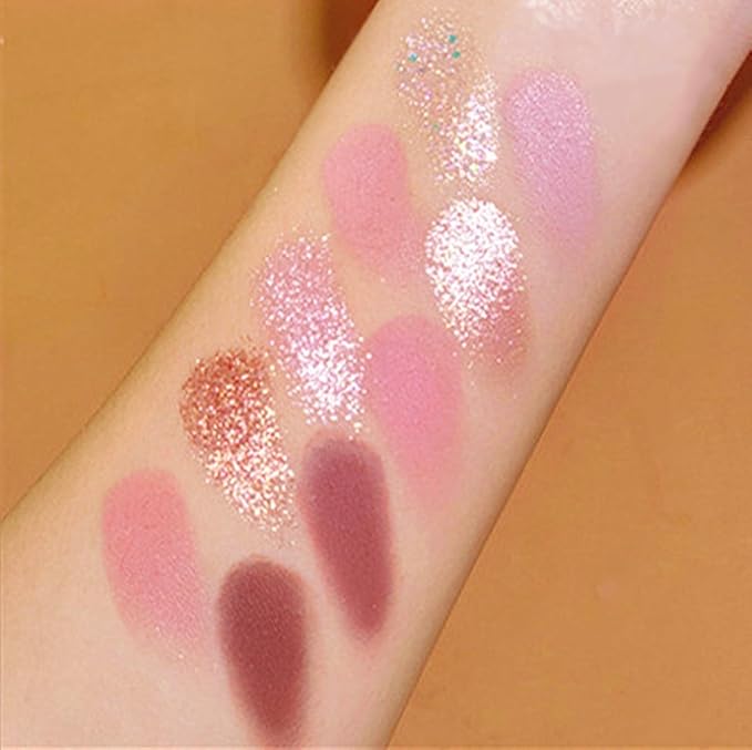 Go Ho 10 Colors Eyeshadow Palette,Matte&Glitter&Shimmer Eyeshadow Makeup,Pink Powder Light Pink Eye Shadow Shades,Naturing-Looking,Waterproof Eye Shadow Palette Makeup,03