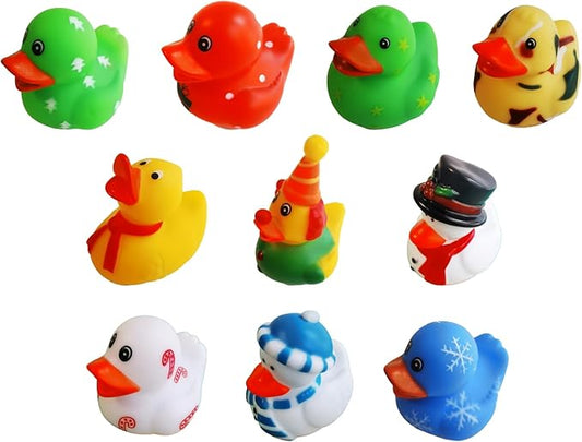 10pcs Rubber Ducks,Christmas Themed Bathtub Toys,Multiple Design & Colors,Ideal for Bath Play,Party Gifts & Small Prizes