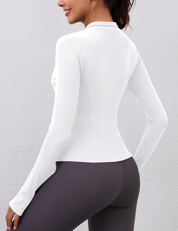 LOMON Womens Long Sleeve Workout Tops Quick Dry Quarter Zip Pullover Crop Yoga Athletic Slim Fit Shirts