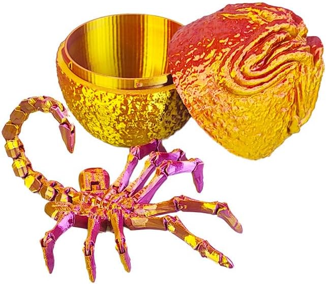 3D Printing one-Piece Articulated Movable face-Hugging Bug Alien Bug Egg Toy Desktop Decoration, Creative Ornaments, Adults Fidget Toys (Red Gold - Facehugger + Alien Eggs)