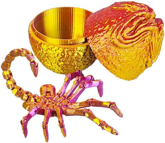 3D Printing one-Piece Articulated Movable face-Hugging Bug Alien Bug Egg Toy Desktop Decoration, Creative Ornaments, Adults Fidget Toys (Red Gold - Facehugger + Alien Eggs)