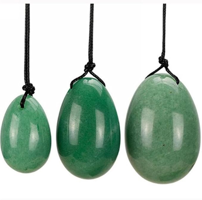 AITELEI 4Pcs Set Jade Yoni Eggs Stick,3 Pcs Drilled Natural Green Aventurine Quartz Crystal Jade Eggs Massage Stone + 1 Pcs Massage Stick for Women Kegel Exercise Strengthen Pelvic Floor Muscles