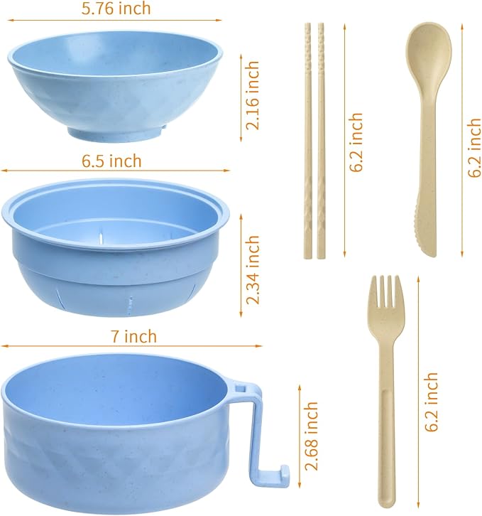 2 Sets Microwave Ramen Cooker,33 oz Ramen Bowl Set,Microwave Noodle Bowl,Ramen Bowl With Chopsticks and Spoon, College Dorm Room Essentials, Apartment Essentials, BPA-Free (green blue)