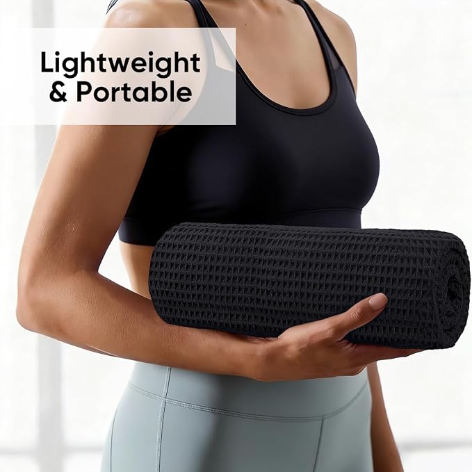 HOMEXCEL Hot Yoga Towels 2 Pack, (26.5" x 72") Non-Slip & Ultra-Absorbent Microfiber Yoga Mat Towels for Hot Yoga, Pilates, Exercise, Fitness, Bikram and Workout, Black