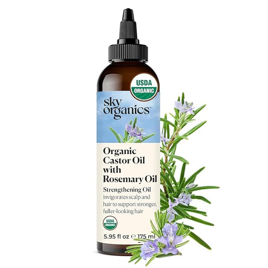 Sky Organics USDA Organic Castor Oil with Rosemary Oil, Strengthening Oil, Pure Potent Blend, Hexane Free, Invigorates Scalp, Supports Stronger, Fuller-Looking Hair, DIY ebook included