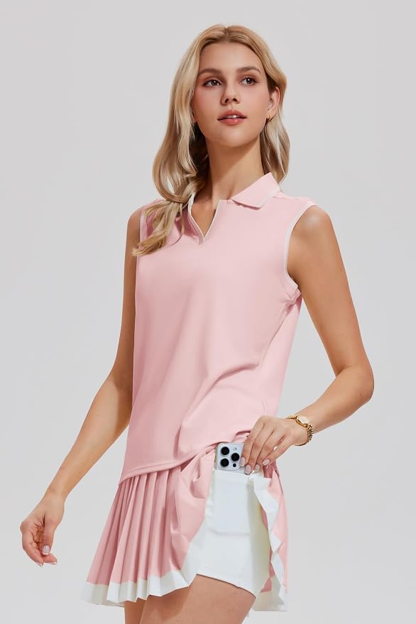 AFZ Tennis Outfits Polo Top and Color Blocked Pleated Tennis Dress Golf Outfits for Women Athletic Dress with Shorts