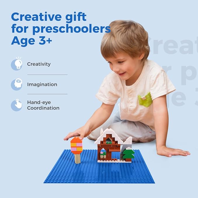 Classic Baseplates Building Plates-8 Pack 10" x 10" Building Boards,100% Compatible with All Major Brands and Activity Table, Creative Platforms Mats for Toy Bricks,Blue