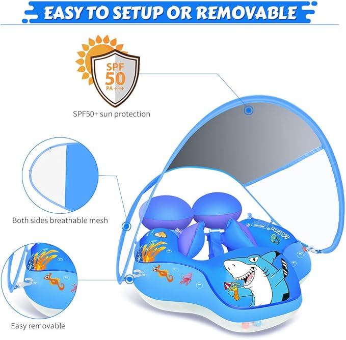LAYCOL Baby Swimming Float with UPF50+ Sun Canopy Baby Floats for Pool No Flip Overbaby Pool for Baby Age of 3-36 Months