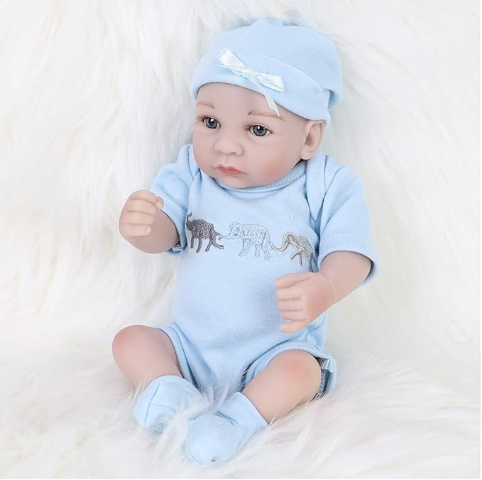 ENADOLL Reborn Baby Boy Doll Realistic Silicone Vinyl 10 inch Soft Body Lifelike Doll Gift Set for Ages 3+ (Open Eyes Blue boy)