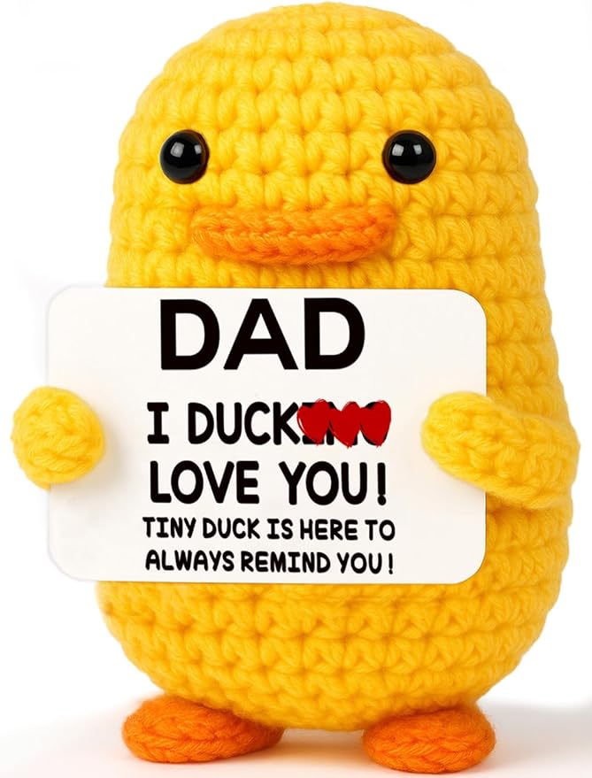 MBL Father's Fathers Day for Dad - Funny Gag Gifts for Papa Birthday Father Day Christmas Stocking Stuffers Xmas Holiday from Daughter Son, Dad I Duck Love You, Handmade Knitted Crochet Duck