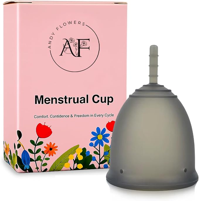 Reusable Menstrual Cup, Medical Grade Silicone Period Cup for Women & Beginners, Eco-Friendly Feminine Hygiene, Leak-Free Comfort for Up to 12 Hours (Small & Large) (Gray, Small)