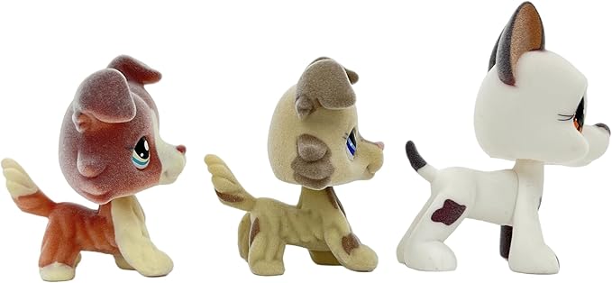 3pcs/Set Custom Flocked Pet Shop Toys Short Hair Cat Kitten Collie Great Dane Cocker Spaniel Dachshund Puppy Dog OOAK Compatible with LPS (#2210 and 577 and 1542)