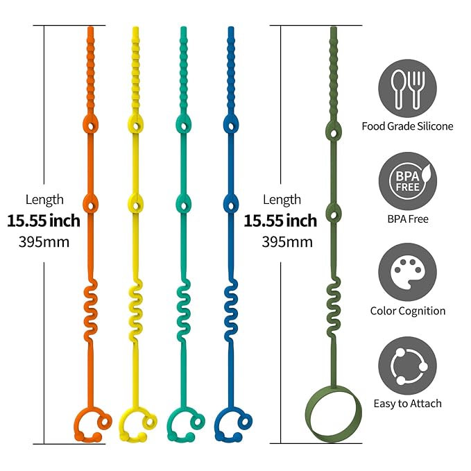 Toy Straps for Baby – 3 Pack Adjustable Silicone Toy Straps for Baby and Sippy Cup Straps for Strollers, High Chairs, Cribs, Car Seats, Food Grade Silicone, BPA Free (Spearmint+Blue+Olive)
