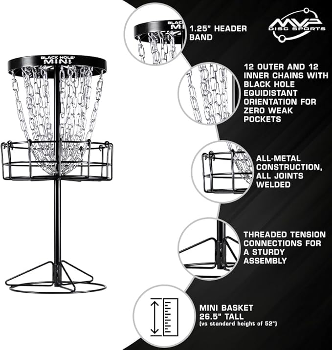 MVP Disc Sports Black Hole Mini 24-Chain Disc Golf Basket Target (26.5" Tall Mini Basket)
