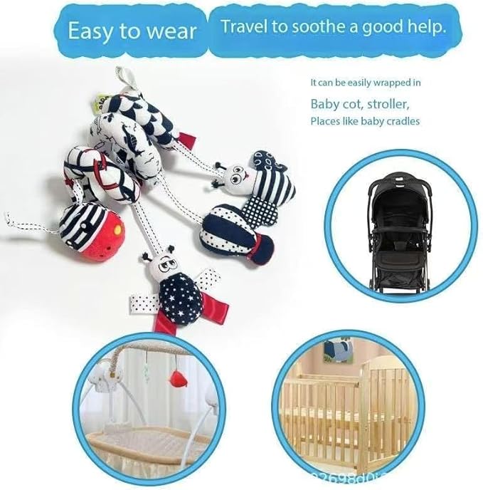 Spiral Car Seat & Stroller Activity Toy Baby Sensory interaction Cartoon toys Hanging Toys Black and White Giraffe with ringing bells_hanging or Wrapping around the infant bed or Strollea 04